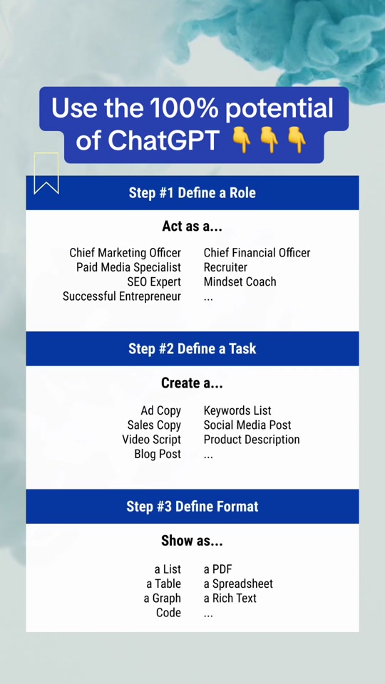 This is the easiest and most effective way to use ChatGPT. Define Role, Task and Format. #ai #chatgptprompts #chatgpthack #chatgpt  thumbnail