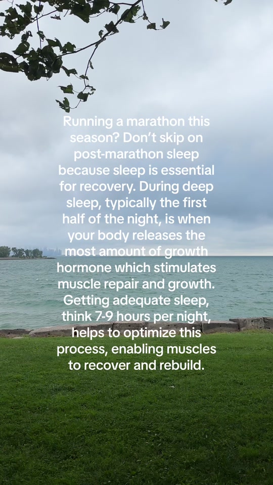 Running a marathon this season? Post-race, *seriously* prioritize sleep (at least 7-9 hours), 💤 During deep sleep, your body releases the most growth hormone, which stimulates muscle repair and growth.  #marathonrecovery #runningrecovery #runtok  thumbnail