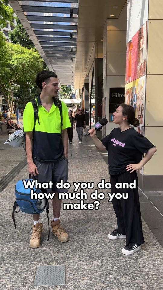 How much does he make as an apprentice electrician in Brisbane? 🔌 #interview #streetinterview #paytransparency #salarytransparency #fyp #viral #brisbane #electrician #sparky  thumbnail